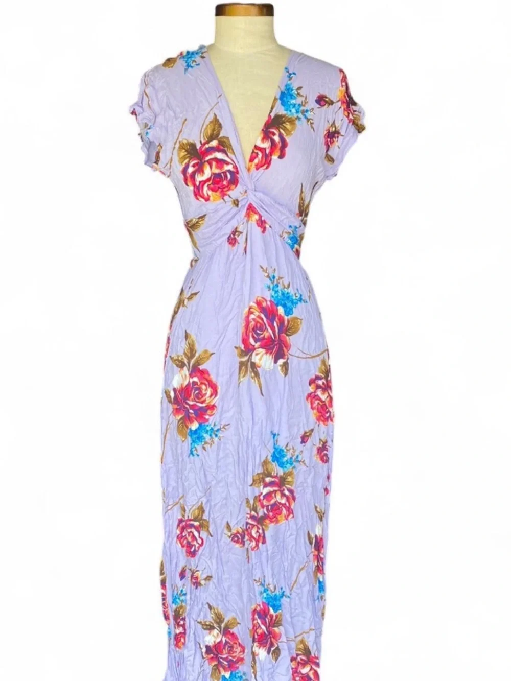 Lavender Floral Maxi Dress with V-Neck - Picture 1 of 4